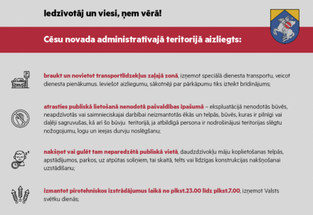 Atgādinājums par sabiedriskās kārtības noteikumiem Cēsu novada administratīvajā teritorijā