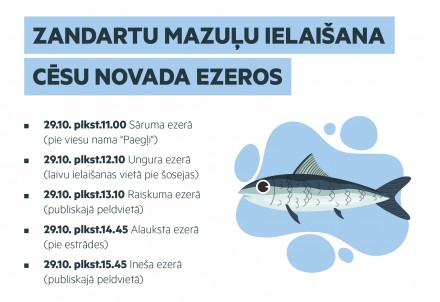 Notiks zandartu mazuļu izlaišana Cēsu novada ezeros